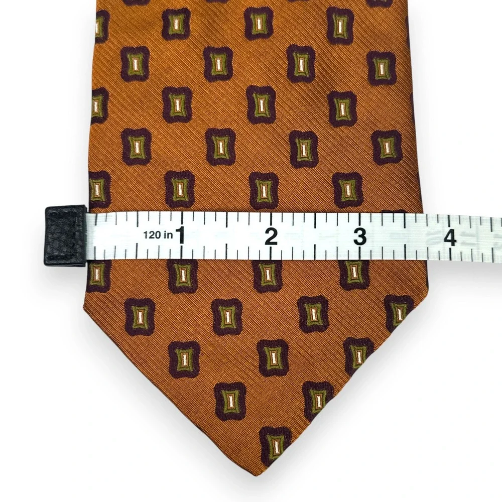 Barneys New York Mens‎ Silk Geometric Tie 59 x 3.75 Gold Purple Italy Vintage